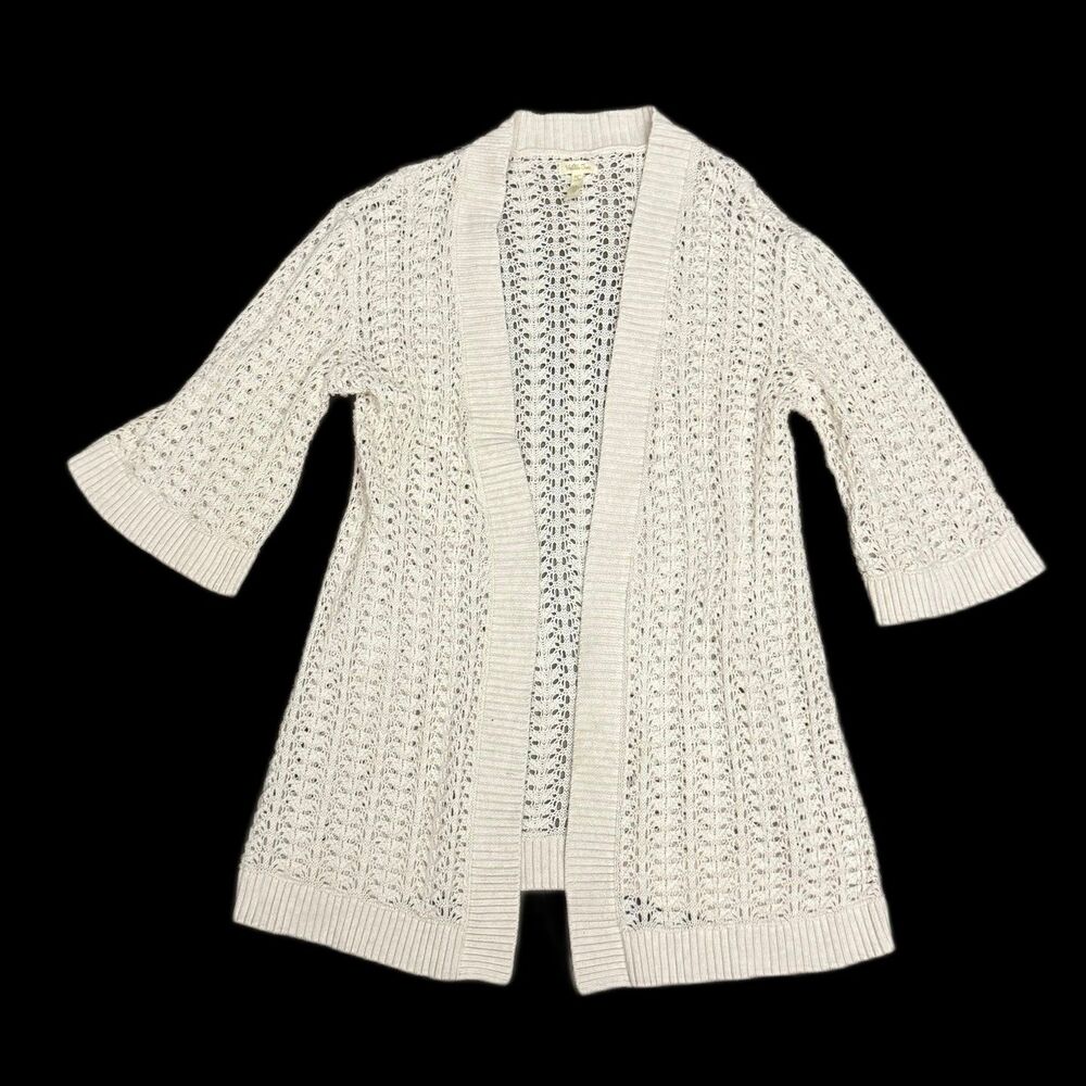 Matilda Jane Cream Crochet Open Knit Long Duster Cardigan Sweater S